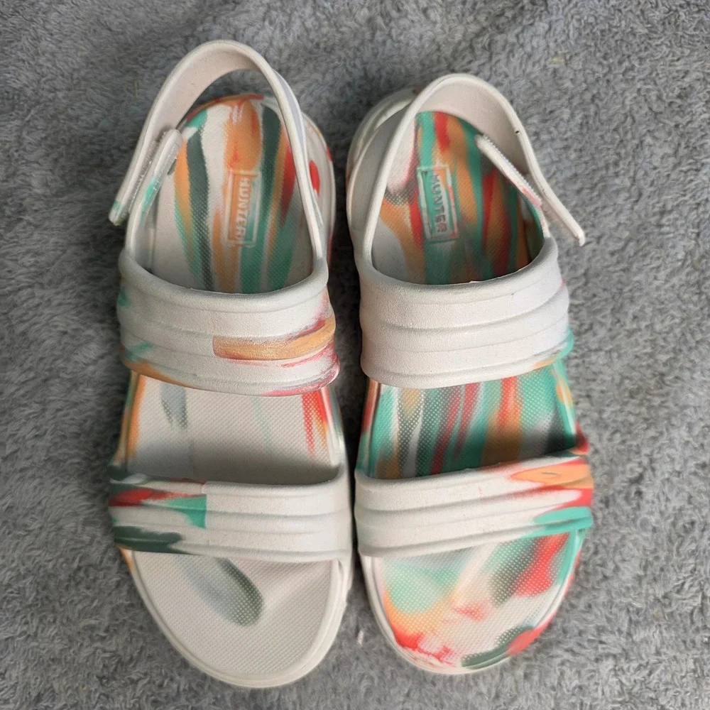 Hunter Women's Bloom Algae Marble Adjustable Strap Sandals, Shaded‎ White 8M NEW